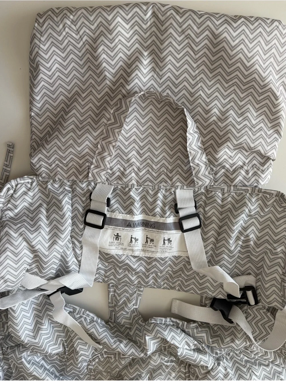 Baby Shopping Cart Cover-Gray Chevron folds into a tote bag, machine washable